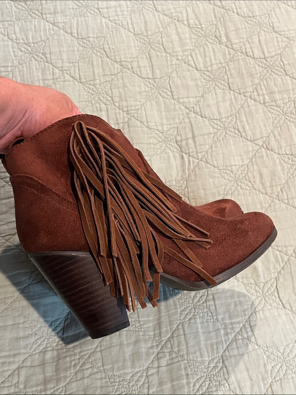 Leather Fringe Suede Ankle Boots in Rich Brown - Picture 2 of 15